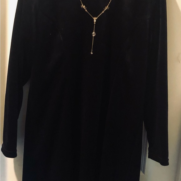 Black Velour Dress with a Necklace Attached by Betsy Lauren Size 16 - Picture 2 of 4